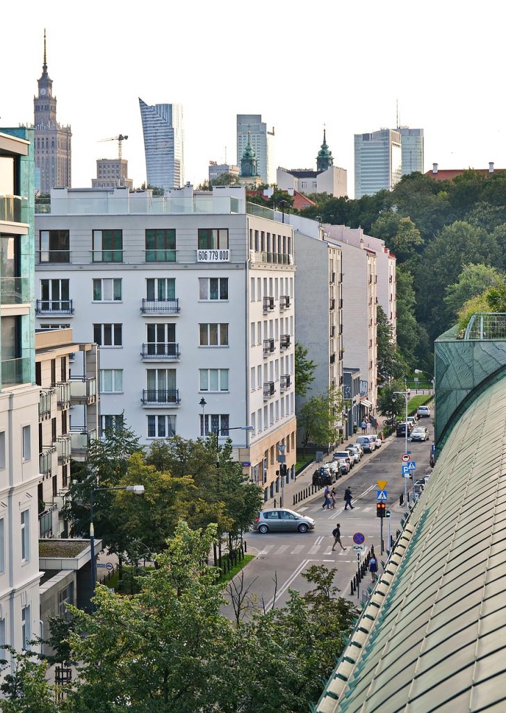 landscape, urban, architecture, nature, buildings, towers, high, the street, pedestrians, crossing, trees, roofing, town